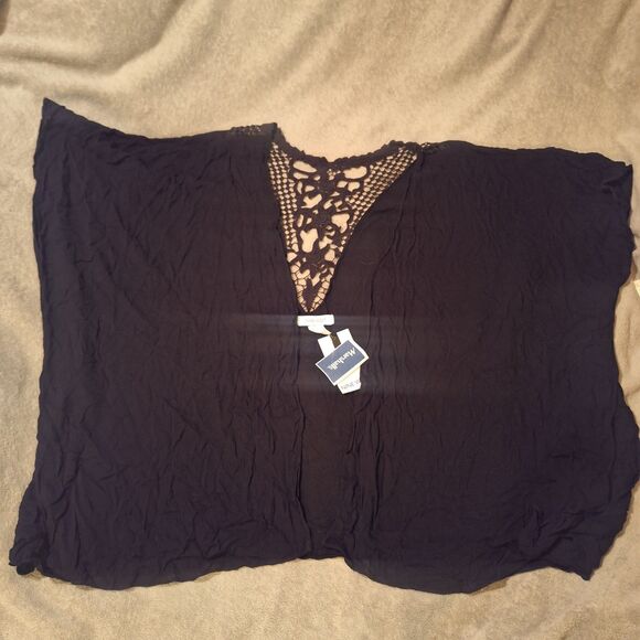 NINE WEST Women One Size Black Crochet Cardigan Cover-Up Wrap NWT - Picture 1 of 5